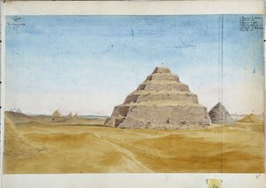 Kilátás Sakarra piramisaira. Egyiptom, 1819. január, Pascal Coste akvarellje (1787-1879) Marseille Városi Könyvtár