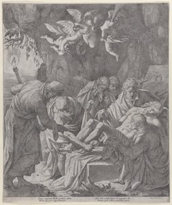 Krisztust a sírba fektetik, miközben a Szűz ott áll és sírva áll mögötte, 1600-30., 1600-30. alkotó: Pasquale Ottino