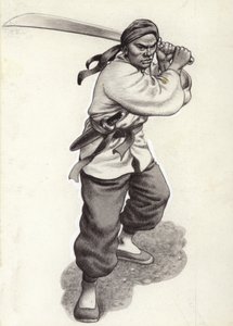 Kínai boxer harcos (gouache, papír)
