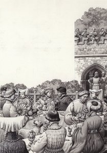 Abendessen am Hof von Kaiser Rupert von Deutschland im Mittelalter von Pat (1907-95) Nicolle