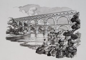 Római vízvezeték (gouache, papír)