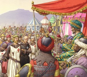 Szaladin elrendeli 200 templomos és hospitallér kivégzését (gouache, papír)