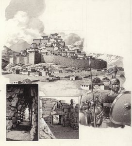 A mükénéi erőd (gouache, papír)