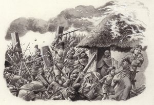 Egy római légió ostromolja Maiden várát (gouache, papír)