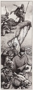 Az ókori britek észreveszik Julius Caesar inváziós erőit i.e. 55-ben (gouache, papír)