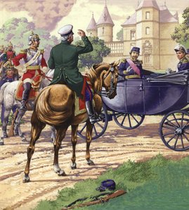 Bismark gróf közeledik III. Napóleon kocsijához (gouache, papír)