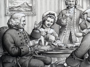 Dr. Johnson teázik, Mr. és Mrs. Thrale vendégül látja őket.