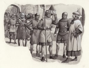 Gyalogosok a 14. századból (gouache, papír)
