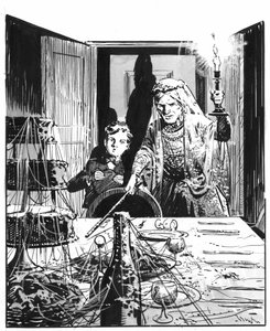 Illusztráció Charles Dickens Nagy várakozások című könyvéhez (toll és tinta)