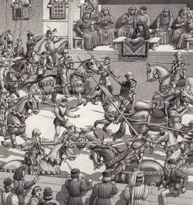 Jousting Firenzében a 15. században (gouache, papír)