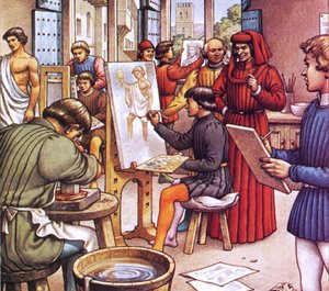 Lorenzo de Medici látogatása az általa alapított művésziskolában