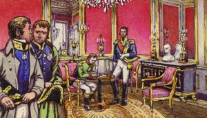 Napóleon aláírja a lemondólevelet a Fontainbleau-palotában (gouache, papír)