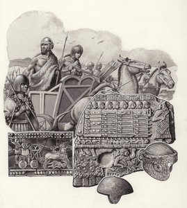 Vadszamarak által húzott sumér szekér (gouache, papír)