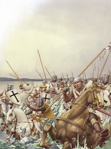 Teuton lovagok átesnek a befagyott Peipus-tó jegén (gouache, papír)