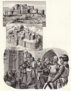 Krak des Chevaliers erődje (gouache, papír)