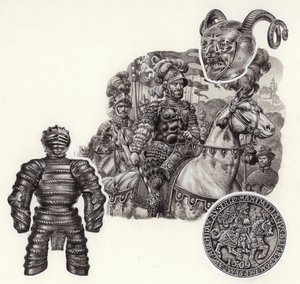 A páncél története (gouache, papír) alkotó: Pat (1907-95) Nicolle