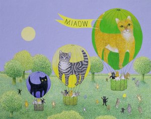 Cat Balloon Race (akril, vászon) alkotó: Pat Scott