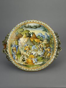 Medence a Manna összegyűjtésével, valószínűleg Urbino, 1600-20 körül (maiolica)