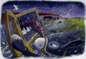 Állatok és Noé bárkája az özönvíz idején, Patrizia La Porta illusztrációja. alkotó: Patrizia La Porta