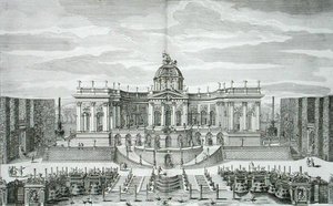 The Great Grotto and the Fountain Garden at the Princely Pleasure Palace and Gardens, Berlin, metszett Johann August Corvinus (1683-1738), kiadva 1711-16 körül (metszet)