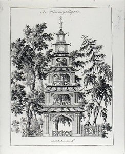 Tiszteletbeli pagoda, a „Kínai építészet, polgári és dísztárgyak”, 1759-ben megjelent (metszet) (f/w fotó)