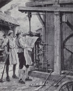 James Watt a gőzgépen dolgozik