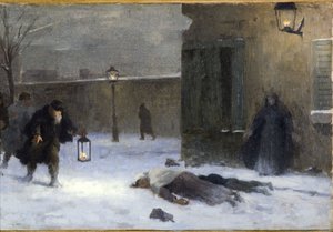 A Hôtel de Ville prefektusi irodájának vázlata: A sebesültek keresése Párizs 1870-es ostroma alatt