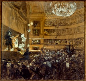 A hernani csata 1830.02.25-én Victor Hugo (1802-1885) „Hernani” című darabjának első bemutatása a Comedie Francaise-ben. Paul Albert Besnard (1849-1934) rajza 19. századi Párizs, Comedie Francaise