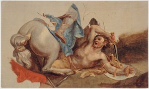 Elesett ló és lovasa, Le Brun után (olaj, papír)