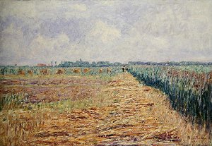 Lapos holland táj nyári ég alatt tiszta fehér felhőkkel, 1890 körül (olaj, vászon) alkotó: Paul Baum