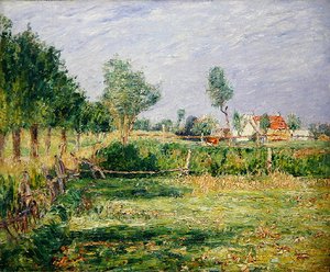 Hollandia, táj parasztházakkal a kertek mögött (olaj, vászon)