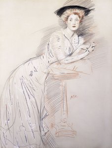 Miss Taylor portréja az asztalra támaszkodva, alkotó: Paul Cesar Helleu