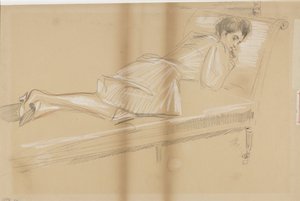 Nő feküdt előre a kanapén alkotó: Paul Cesar Helleu