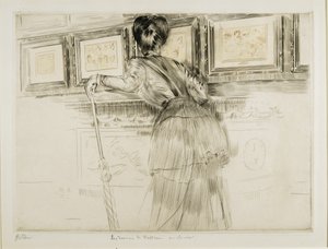 Nő nézi Watteau rajzait a Louvre-ban, c. 1895 alkotó: Paul Cesar Helleu