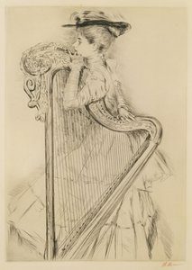 Nő hárfával (szárazhús) alkotó: Paul Cesar Helleu
