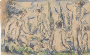 Fürdőzők (előlap); Tájkép (hátlap) alkotó: Paul Cézanne