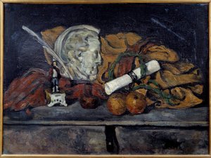 Cezanne kiegészítői. Philippe Solari csendélet medállal Paul Cezanne festménye (1839-1906) 1873 V. 0,6x0,8 m Párizs, Muse d