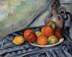 Gyümölcs és kancsó az asztalon alkotó: Paul Cézanne