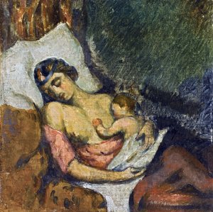 Hortense allaitant Paul - Cezanne, Paul (1839-1906) gyermekét szoptató nő, kb 1872 - Olaj, vászon, 23,2x23,2 - Magángyűjtemény alkotó: Paul Cézanne