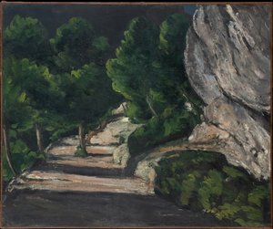 Tájkép. Út fákkal a sziklás hegyekben alkotó: Paul Cézanne