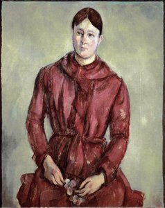 Madame Cezanne portréja piros ruhában (olaj, vászon, 1890 körül) alkotó: Paul Cézanne