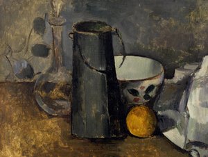 Csendélet kancsóval, tejeskannával, tálkával és naranccsal alkotó: Paul Cézanne