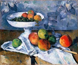 Csendélet gyümölcsös étellel alkotó: Paul Cézanne