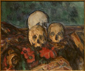 Három bőr egy keleti szőnyegen Paul Cezanne festménye (1839-1906) 1898 Solothurn. Kunstmuseum. - Három koponya egy keleti szőnyegen. Paul Cezanne (1839-1906) festménye alkotó: Paul Cézanne