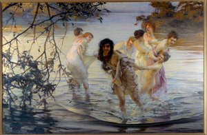 Boldog ebats Fiatal nők kerekednek a vízben. Paul Chabas (1869-1937) festménye 1899 Nantes, Szépművészeti Múzeum