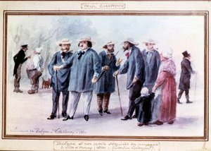 Honore de Balzac (1799-1850) francia író és barátai 1840-ben Avray városában parasztnak álcázzák magukat. Paul Chardin (1833-?) emlékezetből festett akvarellje alkotó: Paul Chardin