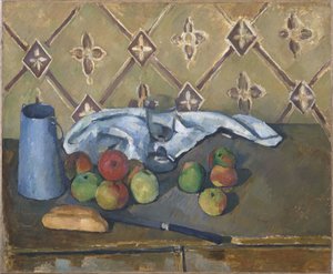 Gyümölcs, szalvéta és tejeskancsó alkotó: Paul Cézanne