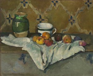 Csendélet üveggel, csészével és almával, kb. 1877. alkotó: Paul Cézanne
