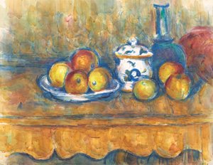 Csendélet kék üveggel, cukortartóval és almával, 1900-1902. alkotó: Paul Cézanne