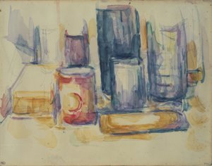 Konyhaasztal: üvegek és üvegek alkotó: Paul Cézanne